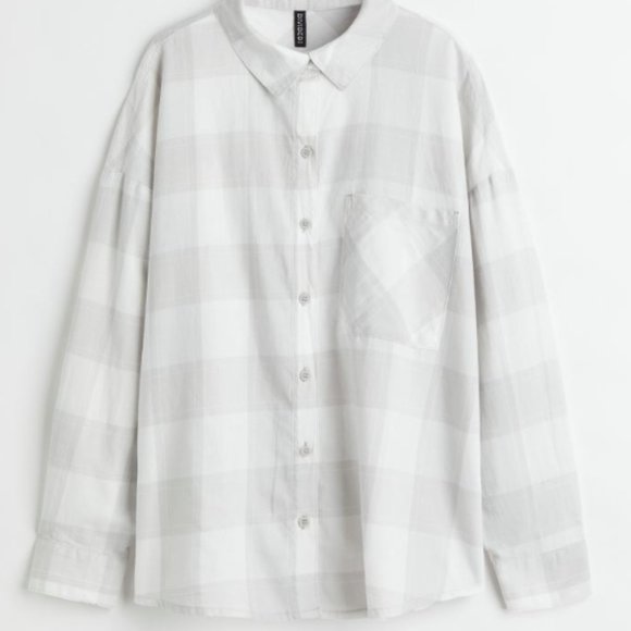 H&M Tops - H&M NWT Light Gray/White Plaid Button Down Top